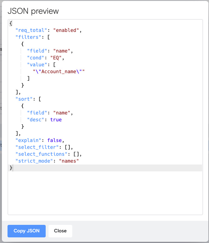 JSON-представление запроса