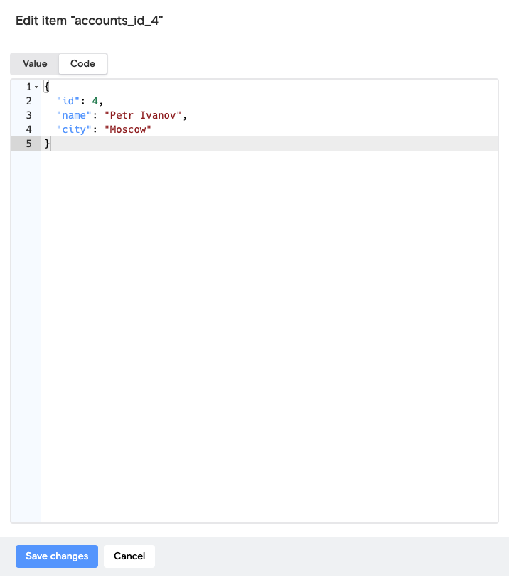 Форма редактирования записи Code