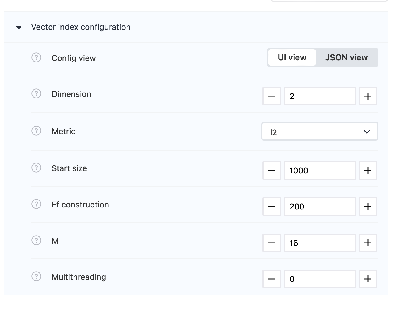Настройки hnsw config